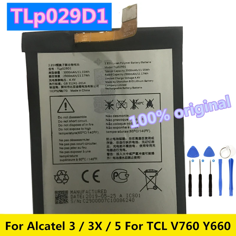 

Original New 3000mAh TLp029D1 Battery for Alcatel 3 / Alcatel 3X / Alcatel 5 For TCL V760 Y660 Mobile Phone Batteries + Tools