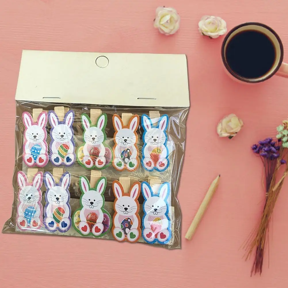 

10Pcs Practical Cartoon Rabbit Shape Wooden Photo Clip Memo Holder Home Easter Decoration