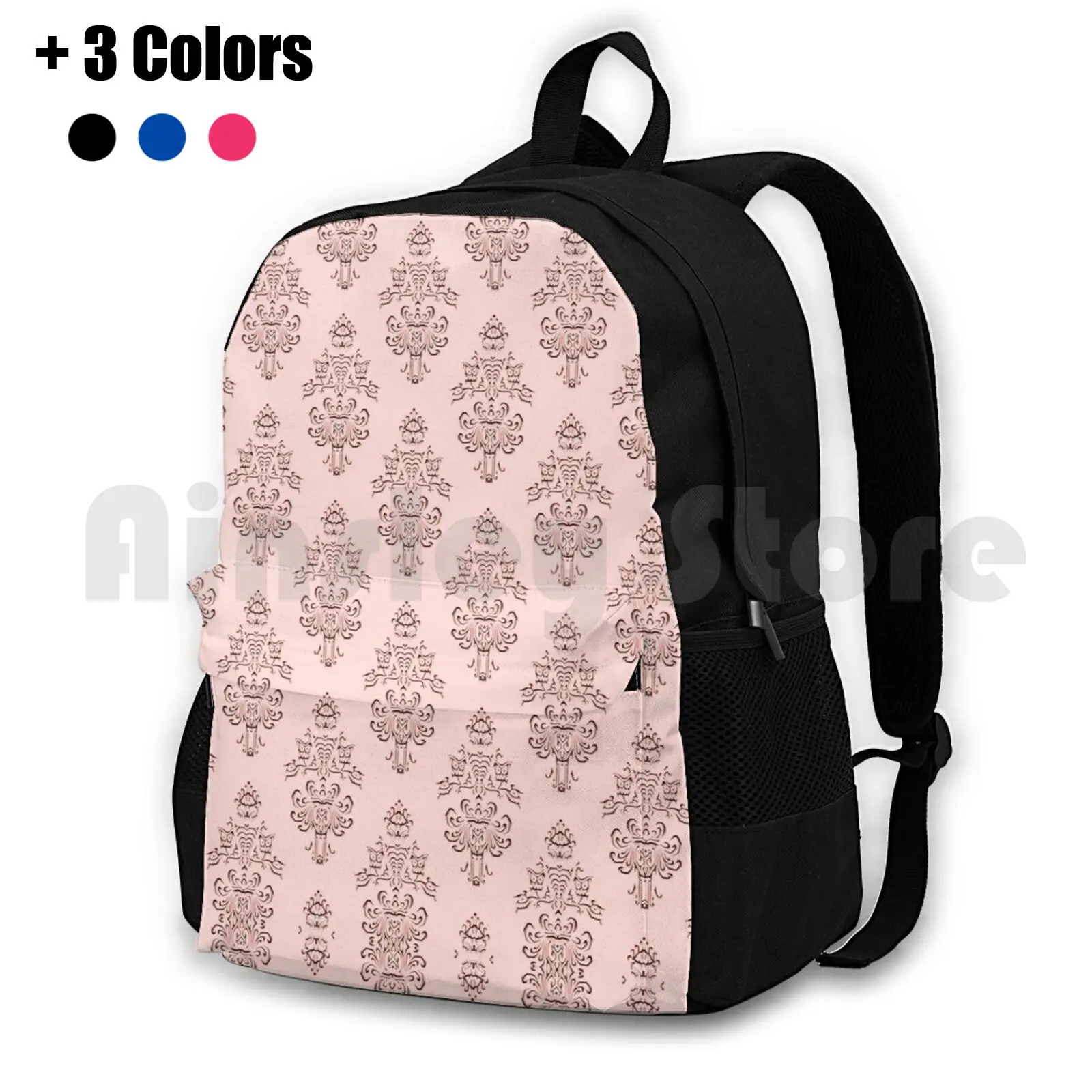 Rose Gold Haunted Mansion Wallpaper Carving Outdoor Hiking Backpack Waterproof Camping Travel Haunted Mansion World Magic
