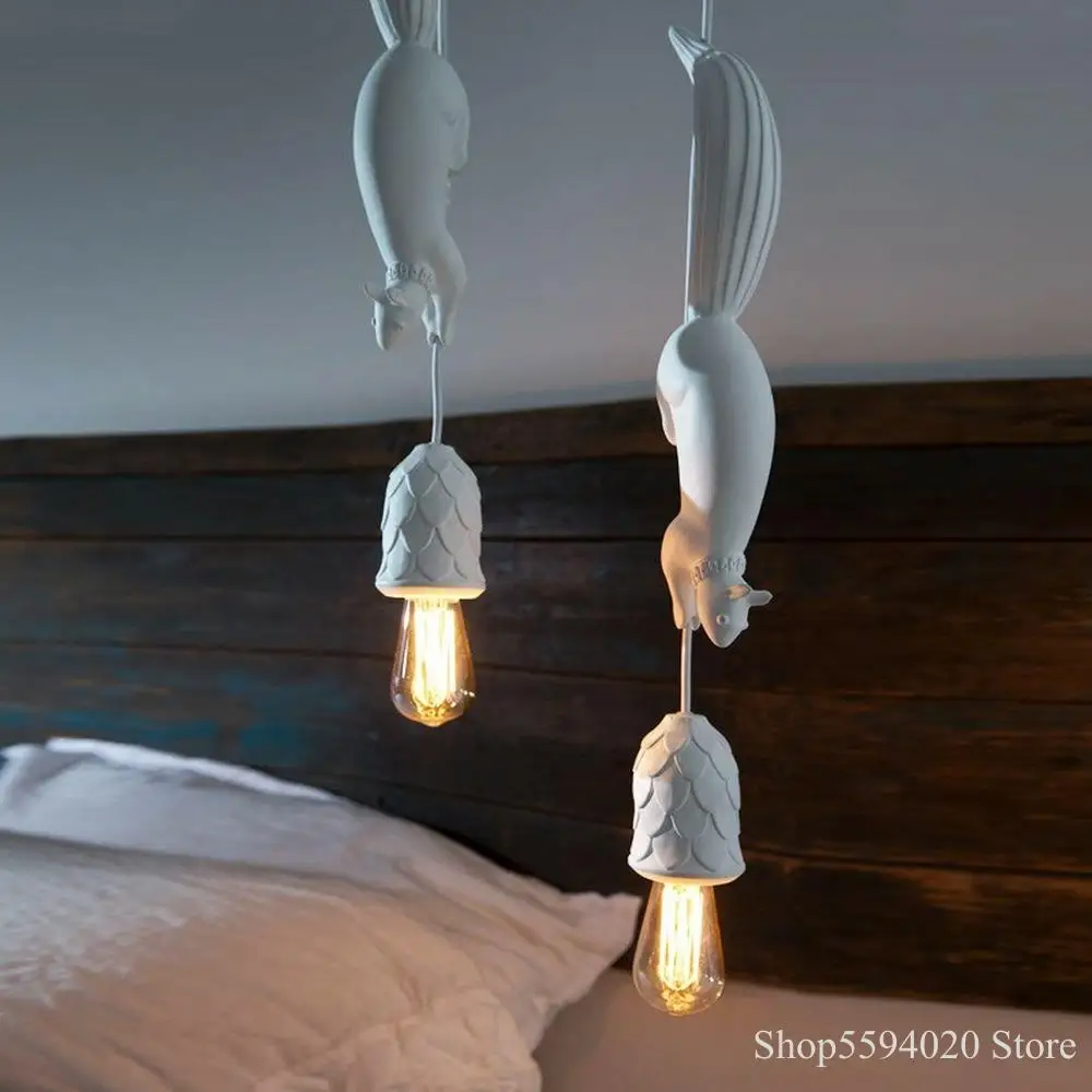 

Nordic Resin Animal Chandelier Bedroom Children's Room Lamp Clothing Store Front Indoor Lighting Squirrel Hanging Light Fixture