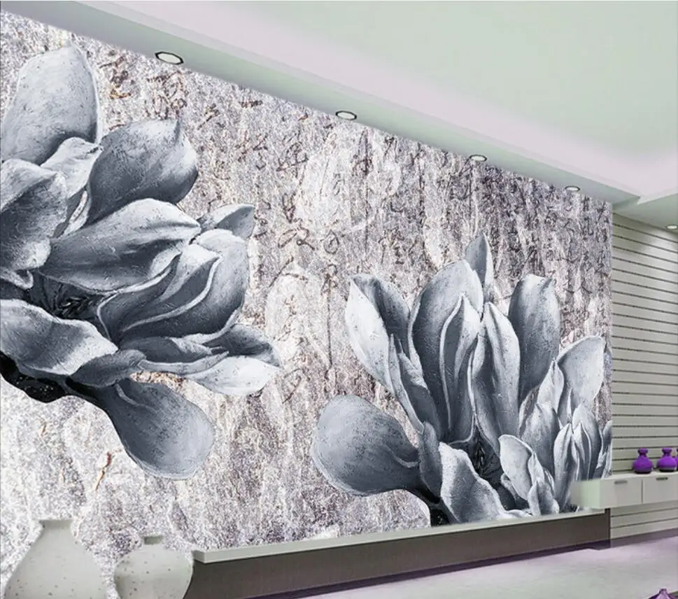 

Drop Shipping Home Decoration Wallpaper Black And White Texture Oil Painting Flower Living Room Wall Wallpaper Papel De Parede