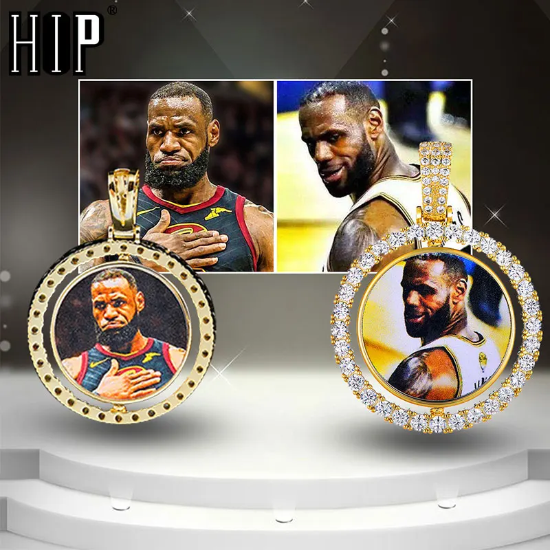 

Ожерелье и подвеска для мужчин, двустороннее колье в стиле хип-хоп с кубическим цирконием, круглая, вращающаяся, под заказ, украшение для тен...