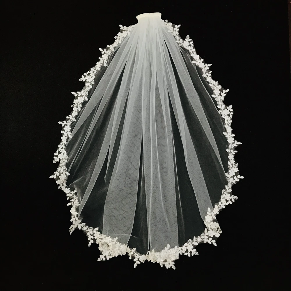 Real Photos Wedding Veil Bridal One Layers Lace White/Ivory Bride Accessories Veils | Свадьбы и торжества