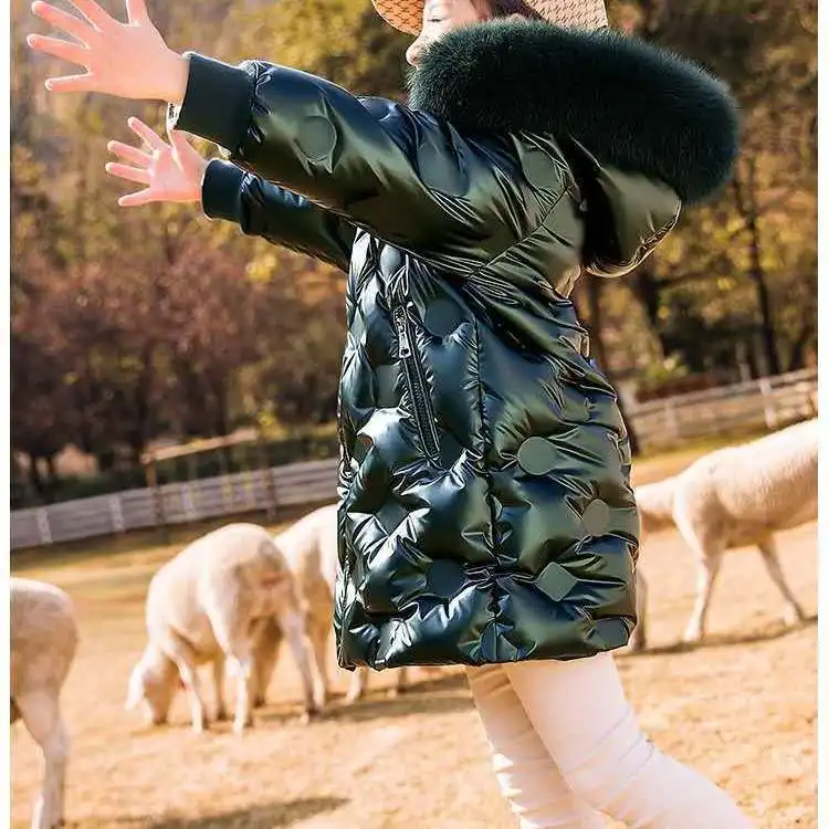 Boys Girls jacket Fur Padded Outerwear fall Children jacket 2022  Winter Fashion Hooded Coat Bright Leather Waived Wash Coat