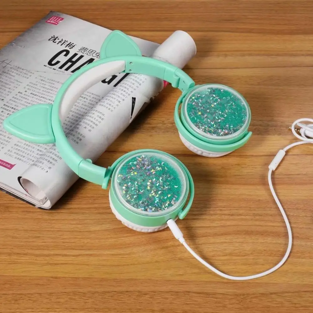 Наушники с кошачьими ушками для девочек музыкальные спортивные наушники детей