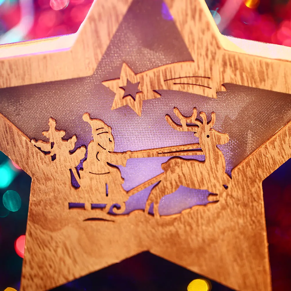 Рождественская Деревянная звезда светодиодный светильник свадебная деревянная