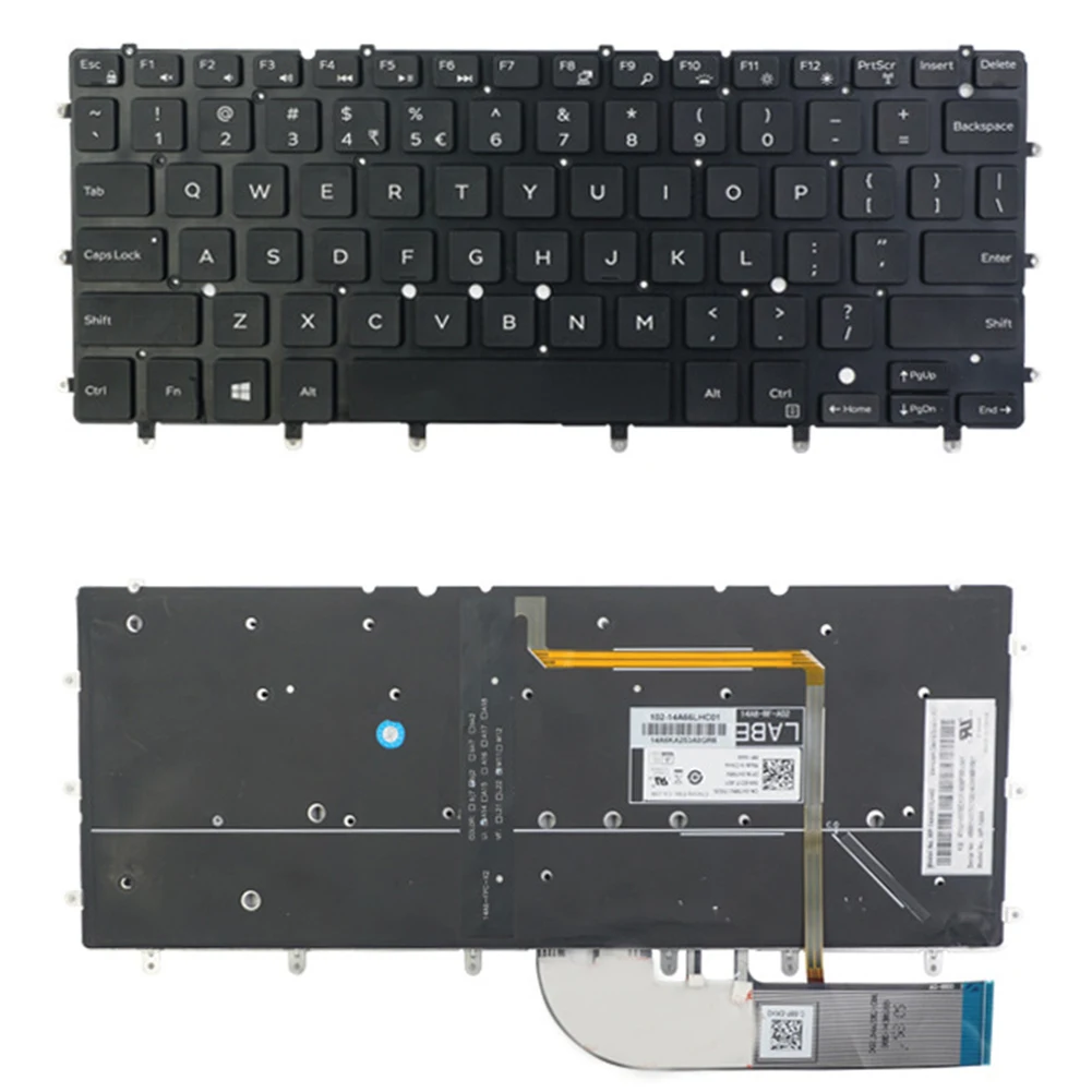 Professional Black US Layout Plastic Backlight Home Laptop Replacement Keyboard Durable No Frame For Dell XPS 13 9343 9350 |