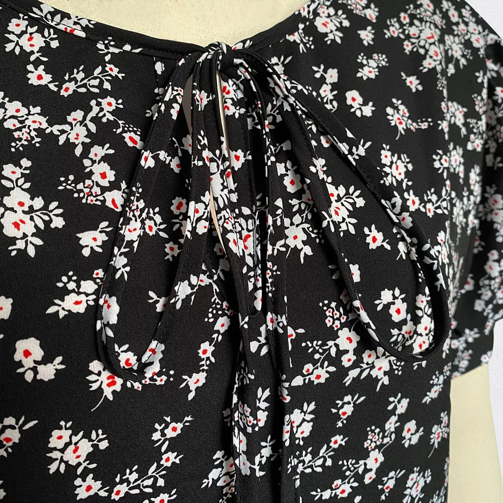 

Home&Nest Womens Sexy Floral Print Strappy Short Sleeve Mini Dress Fashion O-Neck Ruffles Evening Party Dresses Summer 2020