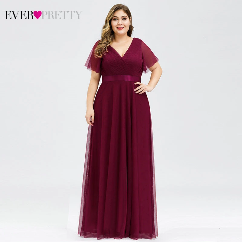 Вечерние платья размера плюс Ever Pretty EP07962 А-силуэт v-образный вырез короткий рукав женские длинные вечерние платья Abendkleider Vestido Comprido - Цвет: Burgundy
