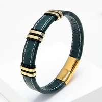 new green rope chain leather bracelet bangle for women fashion stainless steel jewelry wedding friends gift