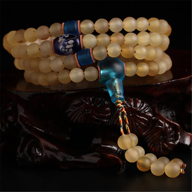 

Authentic Boutique Natural Tibet Sheep Horn Beads Hand String 108 Mala Prayer Bracelets Male & Female General Style Horn Jewelry