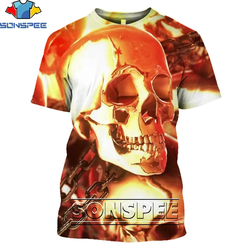 

SONSPEE 3D Horror Skull Print T-Shirt Haunted House Custom Mens Personality Trend Game Top Classic Round Neck Short Sleeve