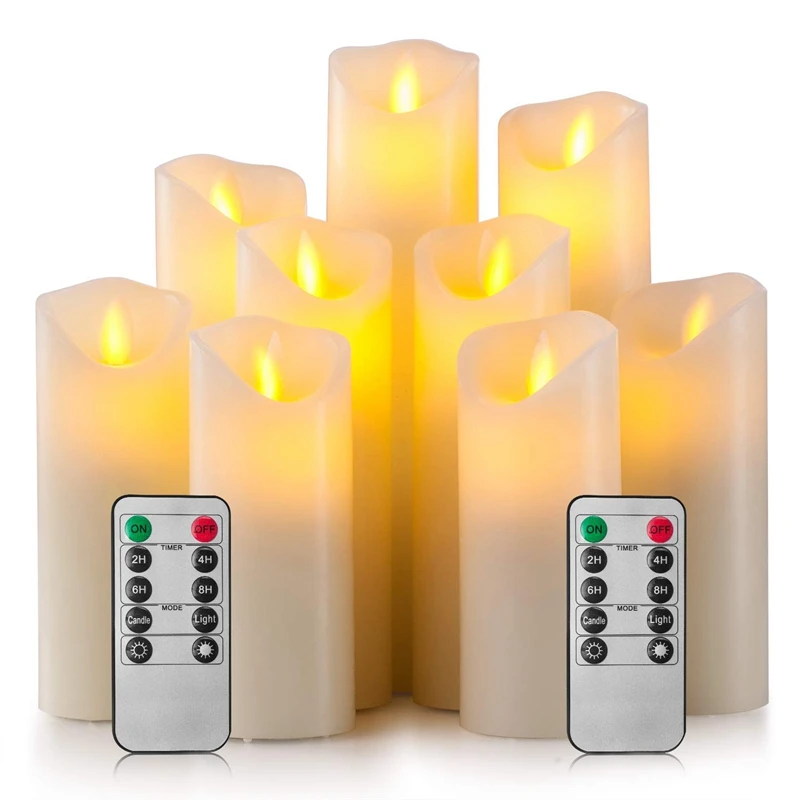 

Flameless Candles Battery Operated Candles 4 Inch 5 Inch 6 Inch 7 Inch 8 Inch 9 Inch Set Of 9 Ivory Real Wax Pillar LED Candles