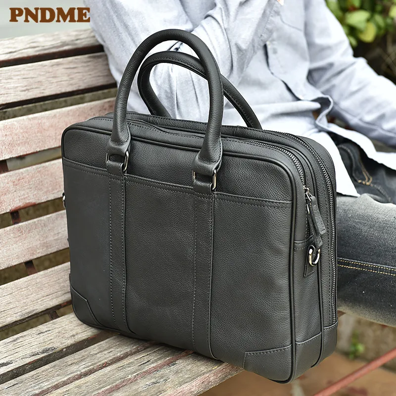 

PNDME casual business first layer cowhide men's briefcase vintage genuine leather handbag lawyer laptop shoulder messenger bag