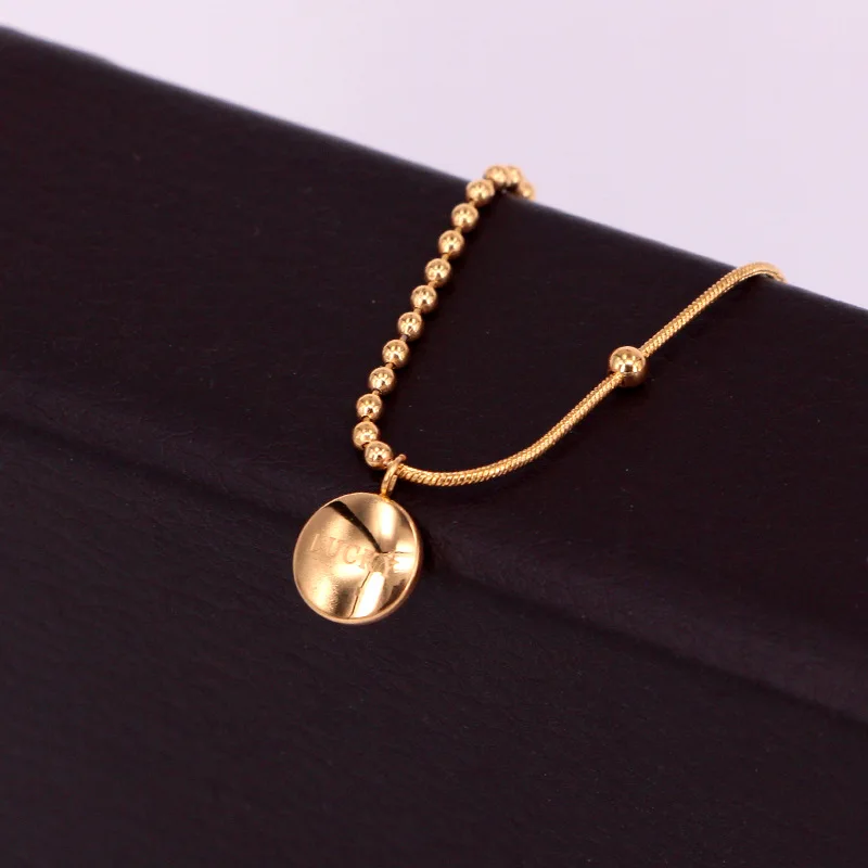 Нержавеющая сталь геометрические круглые Bean счастливый кулон ожерелье розовое