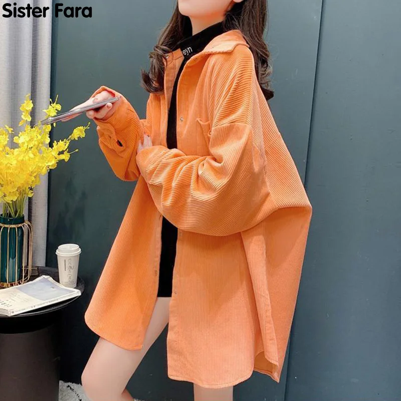 

Женская Вельветовая рубашка Sister Fara, модная длинная однотонная блузка со шнуровкой и отложным воротником, осенняя Дамская блузка с длинным р...