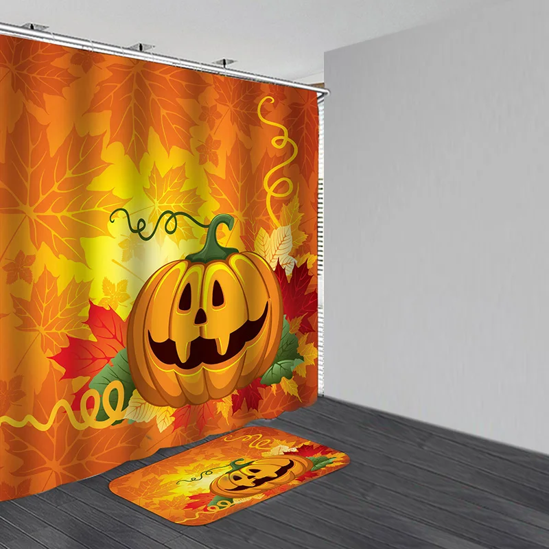 Водонепроницаемая занавеска для душа в виде тыквы на Хэллоуин Противоскользящие