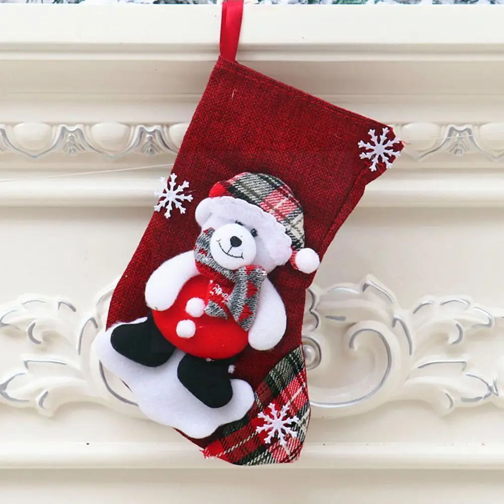 

Christmas Stockings Socks With Snowman Santa Elk Bear Year Fireplace Bag Xmas Tree Gift Xmas Candy New Printing Decoration O0V6