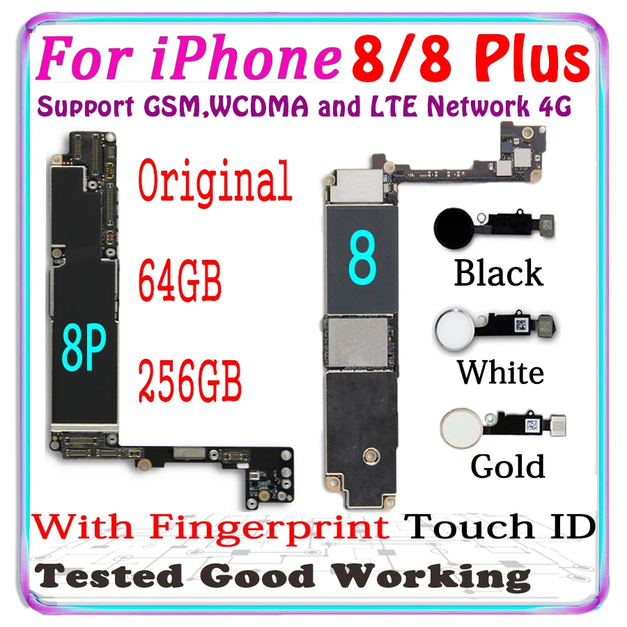 Бесплатный iCloud разблокированный MB для iPhone 8 Plus материнская плата с Touch ID