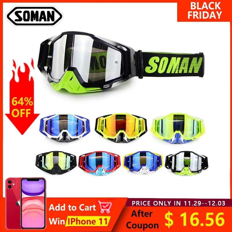 SOMAN очки для мотокросса, очки для горнолыжного спуска MX Gafas, очки для езды по пересеченной местности, мотоциклетные очки, очки для езды на велосипеде SM11