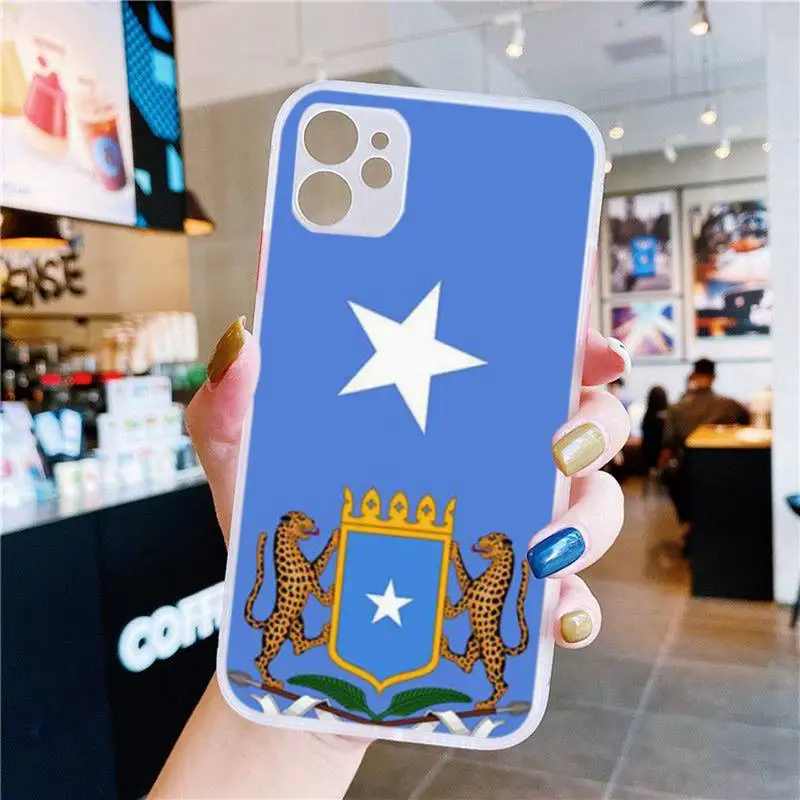 

Somalia National Flag Coat Of Arms Phone Case White Transparent Matte For IPhone7 8 11 12 S X XS XR MAX Plus Cover Shell