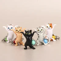 funny cartoon dancing cat metal keychain white black orange grey kitten bell trinket car keyring bag couple pendant pen holder