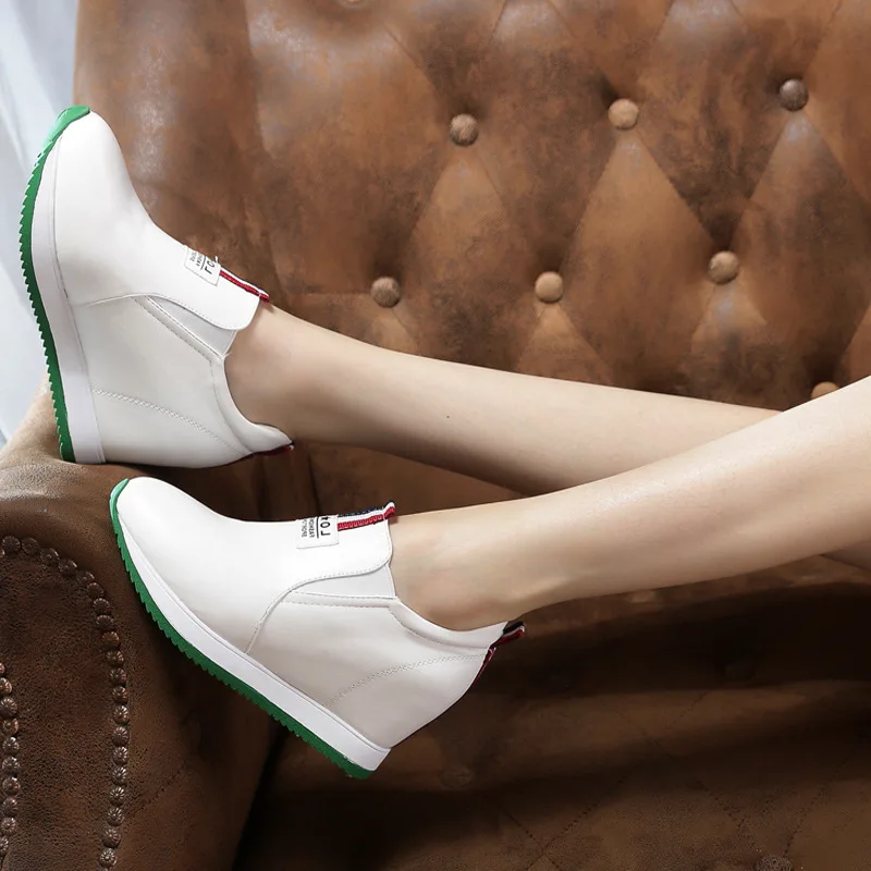 Wedges for Women Loafer Shoes Platform Sneaker Women White Black Hidden Heel Leather Casual Shoes Women Chunky Sneakers Femme