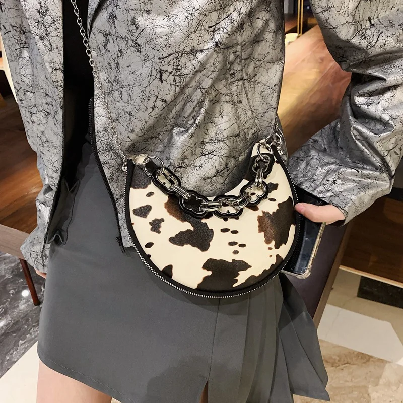 

Female Underarm Small Bag Ins Fashion Cow Pattern Tote New PU Leather Women's Handbag Chain Shoulder Messenger Bag