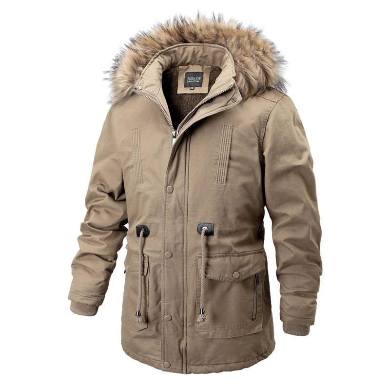 

-25°Men's Winter Jacket Casual Outwear Thick Jackets Fur Collar Windbreakers Parkas Mens Cotton-padded Velvet Warm Coat Clothing
