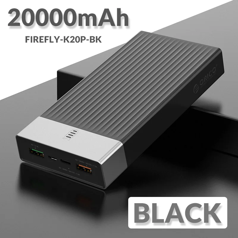 ORICO внешний аккумулятор 20000 мАч QC 2,0 3,0 PD 3,0 внешний аккумулятор 18 Вт Быстрая зарядка внешний аккумулятор для мобильного телефона для Macbook - Цвет: 20000mAh Black