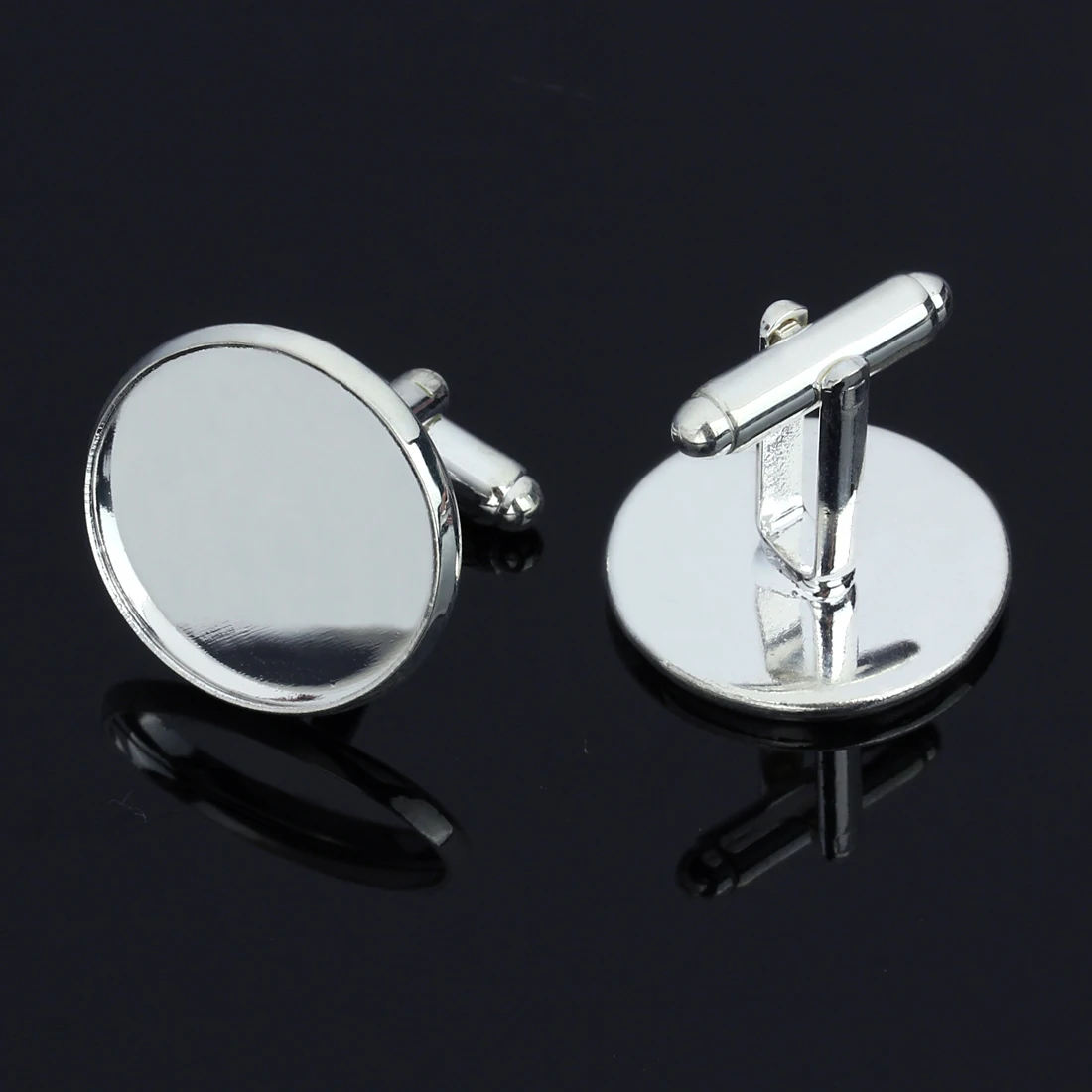 

10pcs Silver Color Round Cufflink Base Setting Fit 12/14/16/18/20mm Blank Cameo Cabochon Tray For Bezel Craft Cufflink Findings