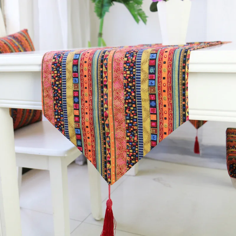 

Rainbow Table Runner Stripe Table Runners with Tassel Mexican Tablecloth for Wedding Party Cotton Tablecloth Flag 32X180CM
