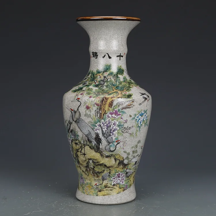 

Qing Dynasty Qianlong pastel 18 crane pattern bottle antique porcelain antique antique collection genuine old bag old fidelity