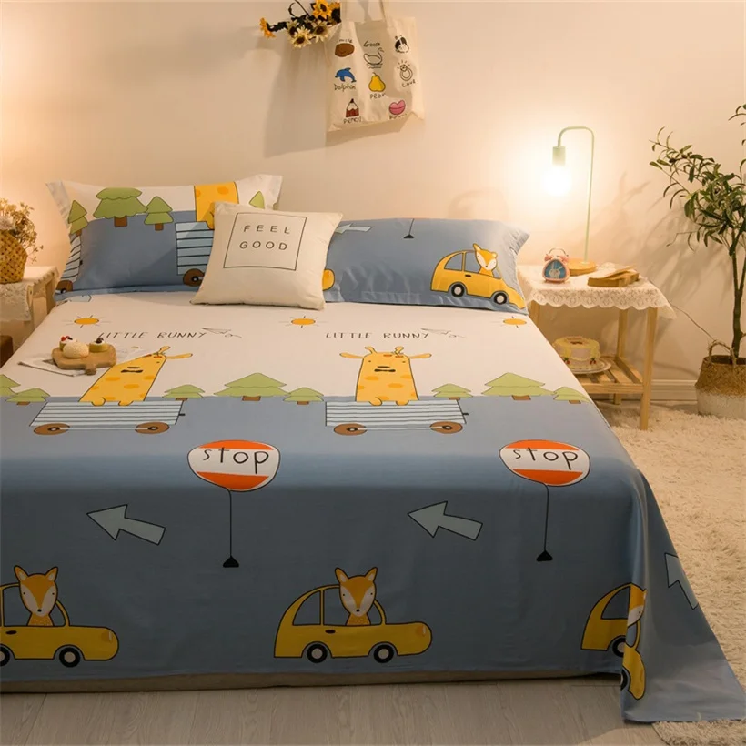 

1pc 100% Cotton Flat Sheet Premium Quality Cartoon Printed Bedsheet Boy Girl Bedding Cute Bed Linens (Pillowcase Need Order)