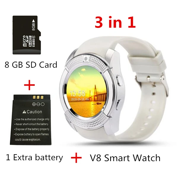 3 in 1 white V8 Смарт-часы Bluetooth умные часы с сенсорным экраном наручные часы с камерой/слотом для sim-карты, водонепроницаемые Смарт-часы DZ09 X6 VS M2 A1 - Цвет: 3 in 1 white