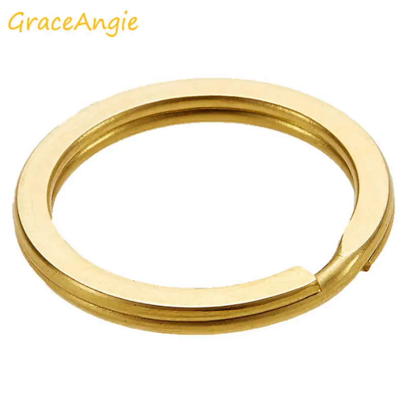 GraceAngie 10 шт. медные кольца для ключей плоский золотистый цвет Круглый круглый