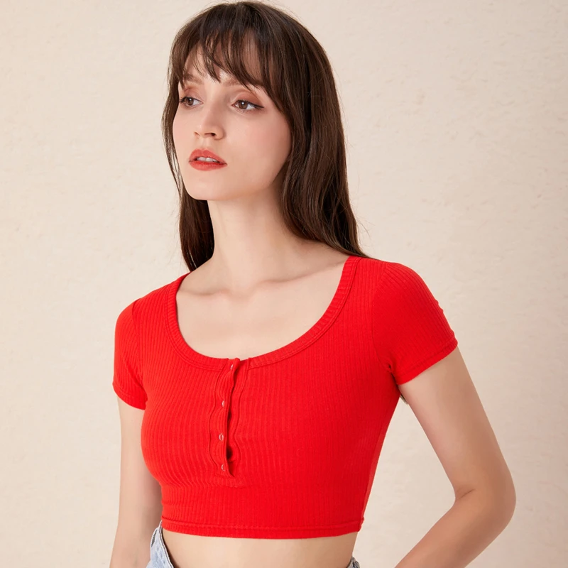2020 Топы сексуальная модная футболка для женщин несколько цветов кнопки лето