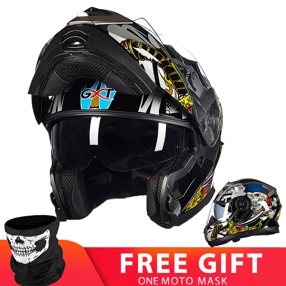 Motorcycle Helmet Flip Up Casco Moto Men Full Face Moto Motocross Helmets Motorcycle Capacete With Doublel Lens DOT Approved