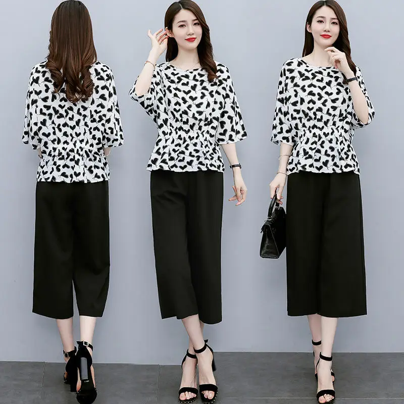 

Женский спортивный костюм, летний костюм из двух предметов, топ с коротким рукавом и брюки, размеры до 4XL