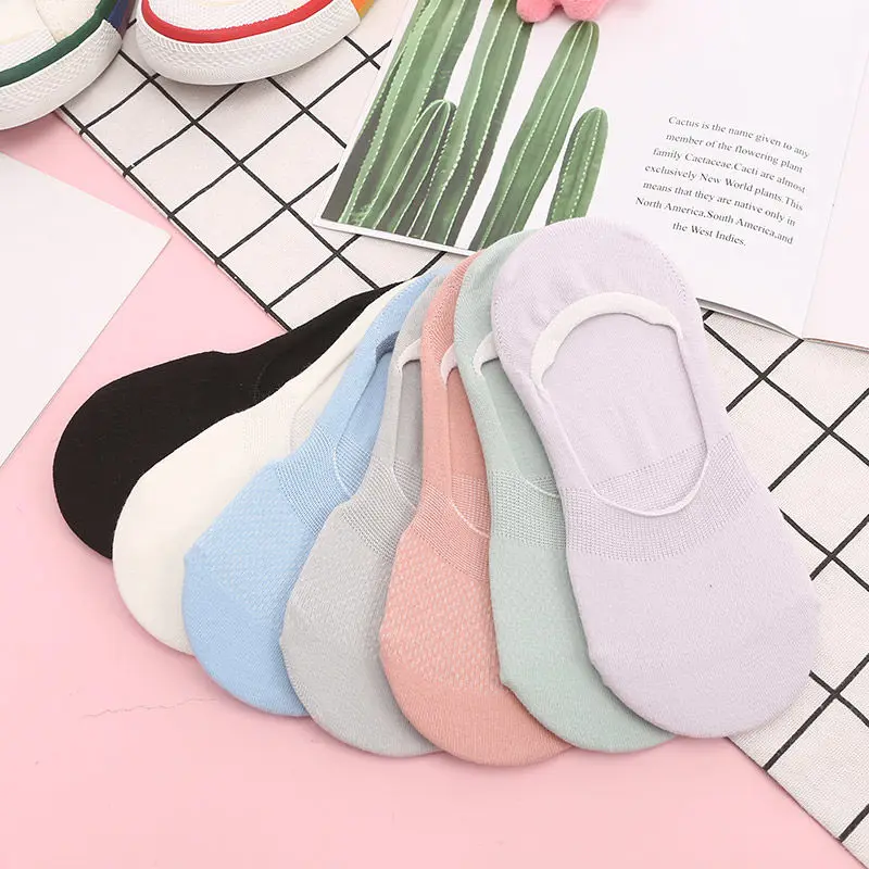 Sfree 6Pairs Ultra-Thin Invisible Mesh Breathable Solid Color Low-Cut Shallow Mouth Cute Japanese Boat Socks In Summer
