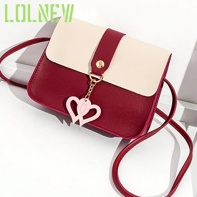 

2020 Summer Women's Colorbloack Double Heart Lock Shoulder Messenger Bag Buckles Cute Bags