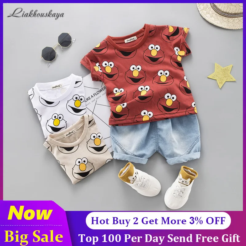 Комплект одежды для маленьких мальчиков милая летняя футболка детские шорты с