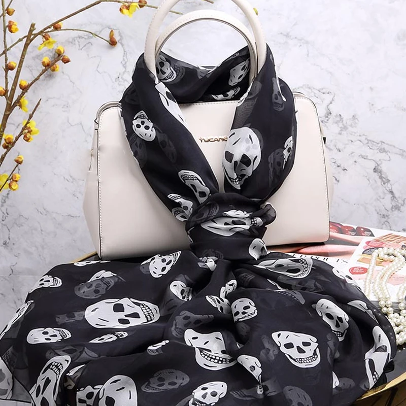 Летняя Пляжная длинная шаль модный мужской шарф Mulim с черепом для женщин