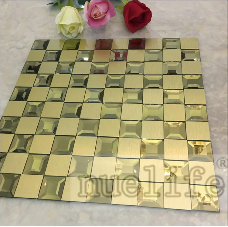 Aluminum composite mosaic beveled mirror five sides edging glass tile living room bedroom bathroom self-adhesive wall stickers