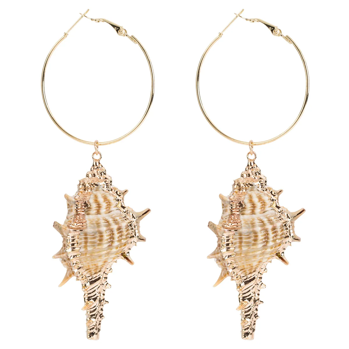 Женские серьги-подвески в виде ракушек с большим золотым крючком индийские