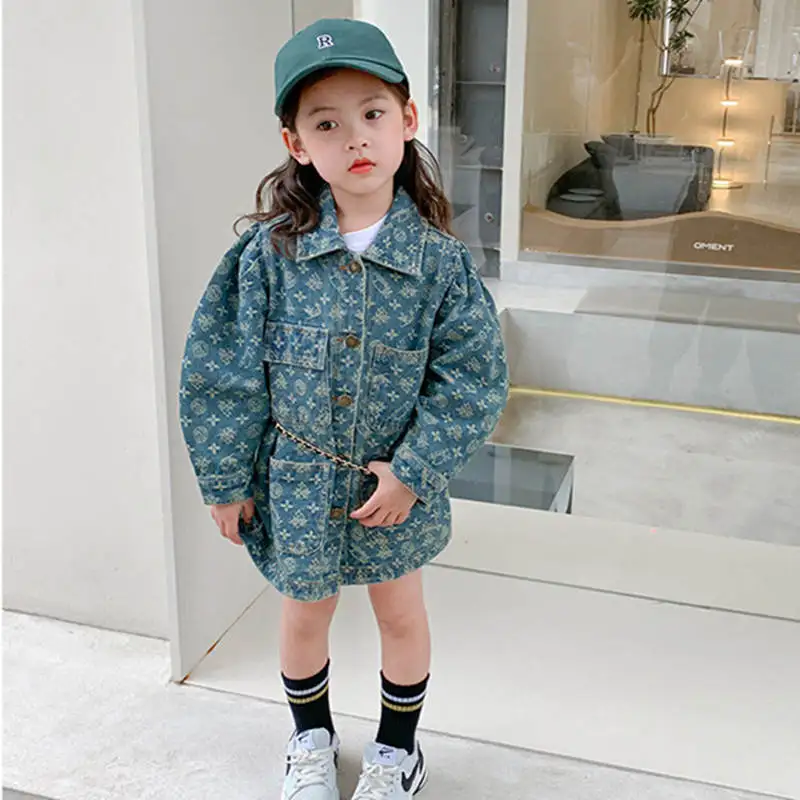 Осенняя джинсовая куртка для девочек модные длинные пальто детская одежда