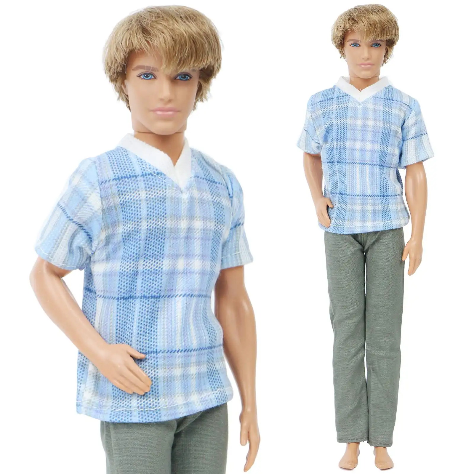 1 комплект мужской повседневный наряд брюки Широкие брюки+ полосатая клетчатая рубашка одежда для Барби аксессуары для куклы Кена игрушка