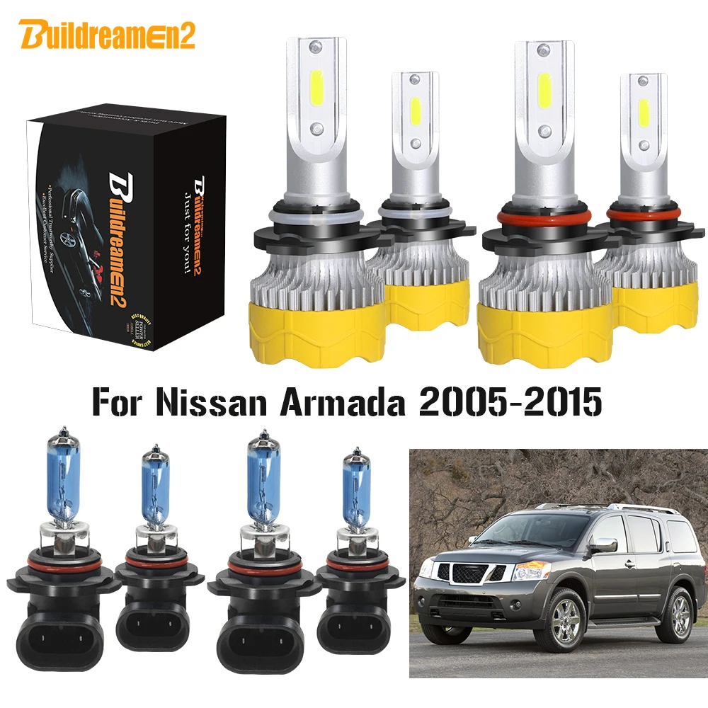 

Buildreamen2 4 Pieces Car Headlight High Beam + Low Beam LED Halogen Headlamp Bulb 12V Accessories For Nissan Armada 2005-2015