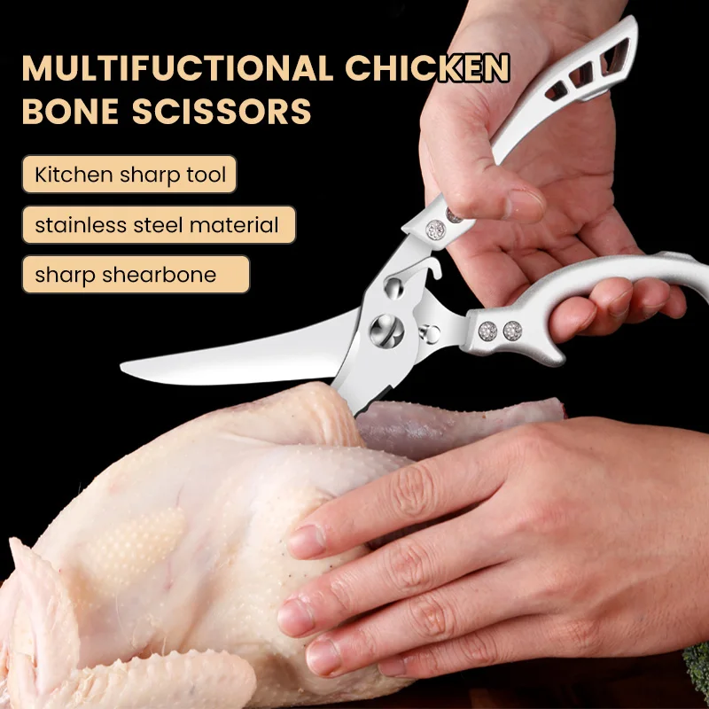

Powerful Chicken Bone Scissors Stainless Steel Scissors Chicken Duck Fish Cutter Shears Multifunctional Kitchen Cooking Cutter