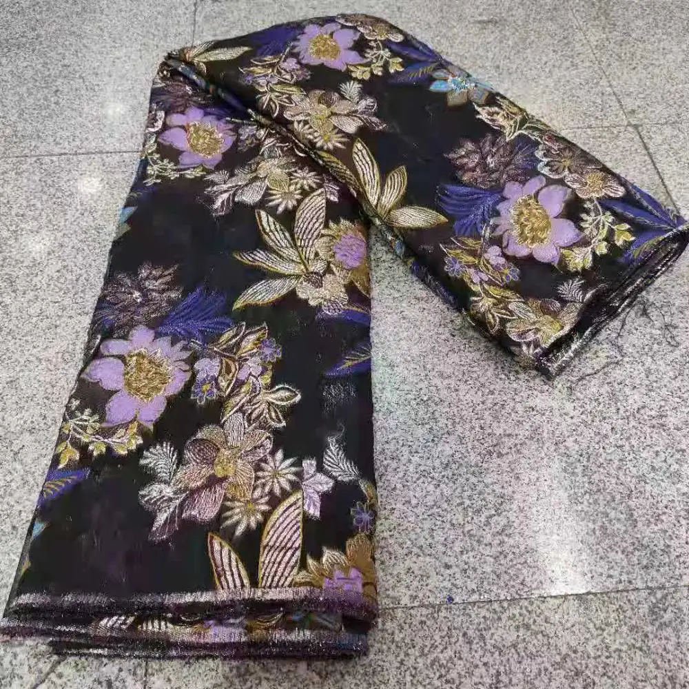 

Latest African Brocade Jacquard Lace Fabric Purple French Organza Mesh Cloth Nigerian Tulle Net Material For Sewing Dress